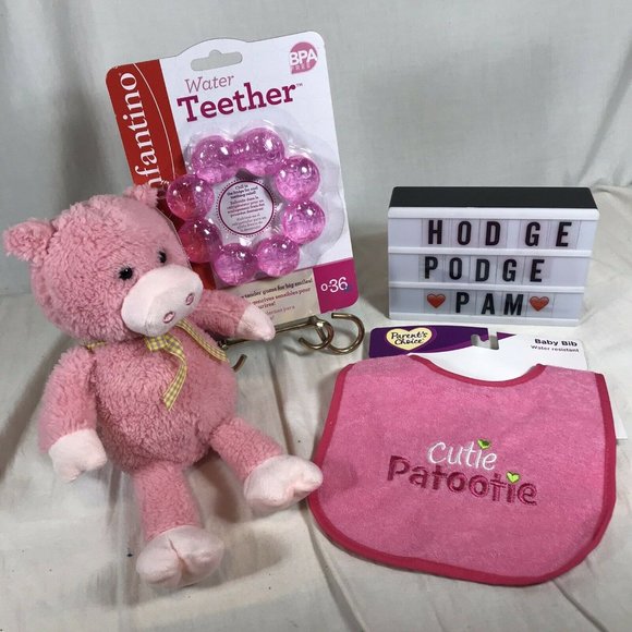 Baby Girl Gift Set Pink Plush Pig Chewable Teether - Picture 10 of 11